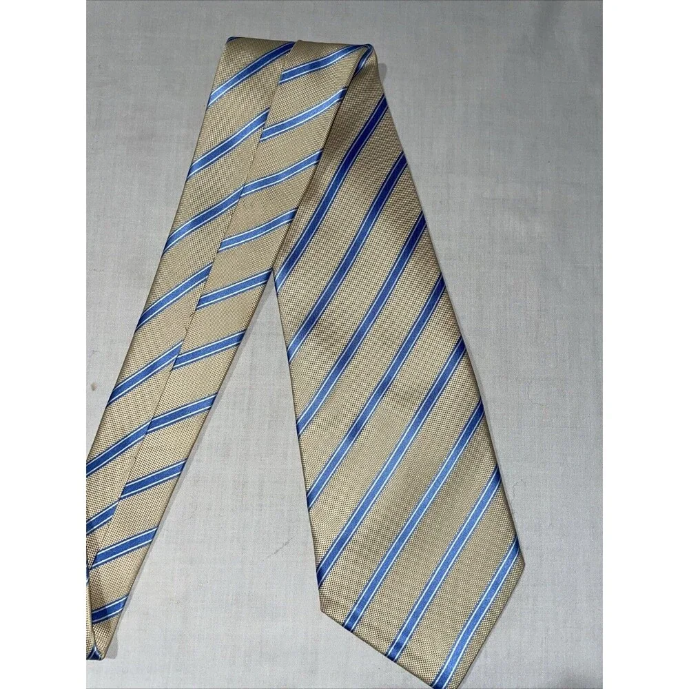 Ermenegildo Zegna Men’s Dress Tie Size 58” Ivory Blue Striped Business Formal